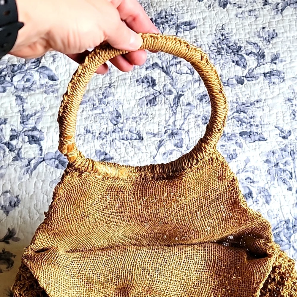Boho Woven Straw Tote Bag Rattan Beach Handbag Tan OS - Picture 5 of 15